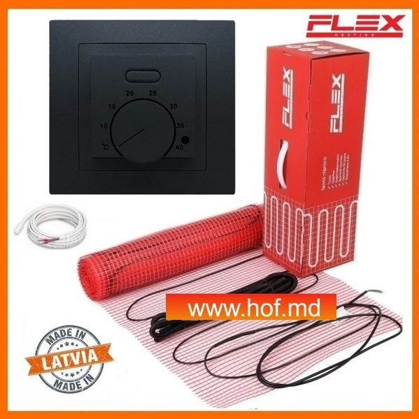 Теплый пол электрический Flex 175 Вт/м&sup2; двухжильный нагревательный мат 0,5 м&sup2; /100Вт с механическим терморегулятором AC308 белым или черным matflexAC308  фото