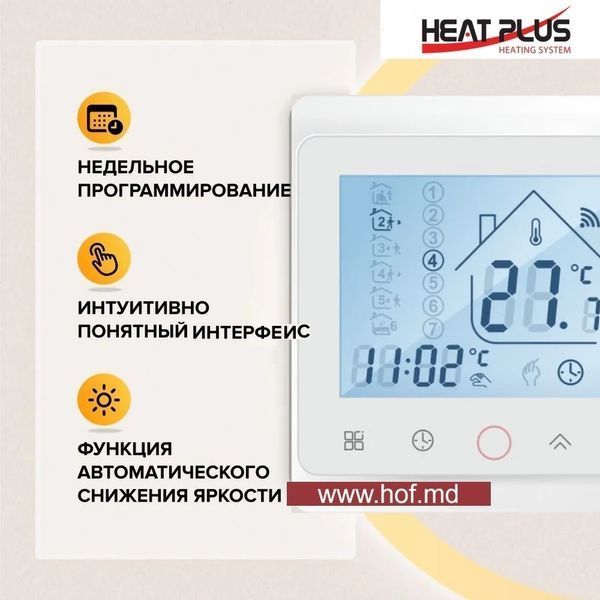 Пленочный теплый пол под ламинат Heat Plus 220Вт/м&sup2; 1м&sup2; (0.5м х 2м) /220Вт с сенсорным программируемым терморегулятором TWE02 Wi-Fi белым или черным HeatPlusTWE02 фото